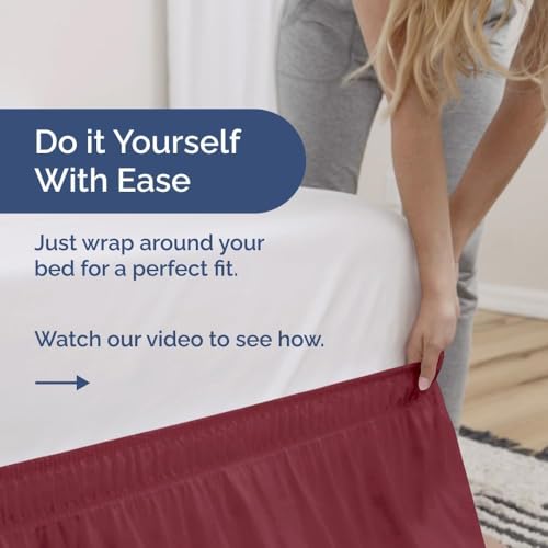 Image of Bed Skirt - Wrap Around Dust Ruffle Bed Frame Cover with Easy Fit Elastic Strap, Single Size 12 Drop, Microfiber Pleated, Machine Washable |Burgundy, (48inchx72inch)