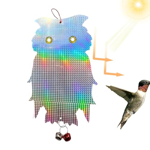 Seyrnicay Señuelos de búho, señuelo reflectante de búho, ahuyenta a los pájaros con campana, señuelo decorativo lateral, práctico para halcones, cuervos, palomas