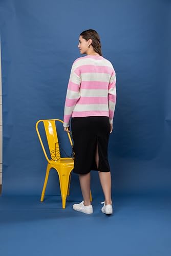 Image of Wear lusso Women's 100% Wool Color Block Stripe Full Sleeve Round Neck Pullover Sweater | Winter Season Fashion
