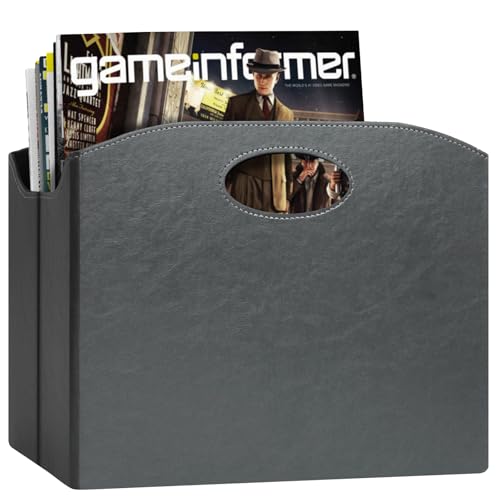 EZDeco PU Leather Magazine Holder, Magazine Rack Floor, Magazine Storage Basket & Vinyl Record...