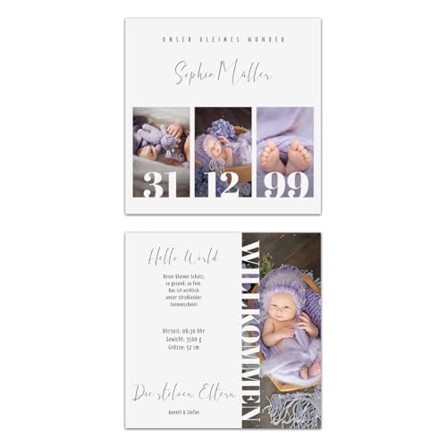 Individuelle Geburtskarten Dankeskarten mit 3 Ihrer Fotos und eigenen Texte, Danksagungen im Foto Meilenstein Motiv, ab 10 bis 100 Stück, Quadrat 148x148mm, 300g/qm Kartonpapier Individuelle Geburtskarten Dankeskarten mit 3 Ihrer Fotos und eigenen Texte, Danksagungen im Foto Meilenstein Motiv, ab 10 bis 100 Stück, Quadrat 148x148mm, 300g/qm Kartonpapier