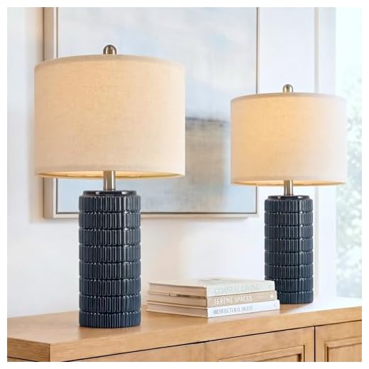 PoKat 23" Blue Table Lamps, Farmhouse Bedside Lamps for Bedroom Set of 2, Ceramic End Table Lamps for Living Room, Traditional Nightstand Desk Lamps, Medium