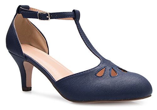 Top 10 Best Shoes for Wedding Planners Reviewed Today 10 Olivia K Women's Kitten Low Heels T-Strap Pumps - Adorable Vintage Retro Shoes with T Strap - Unique Upper Cut Out Design (7, Navy)
