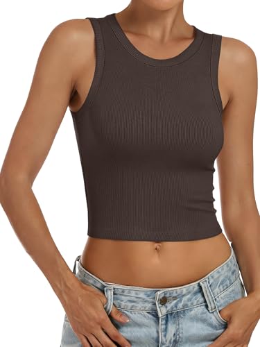Image of ANRABESS Womens Crop Tank Tops High Neck Sleeveless Ribbed Knit Slim Fit Shirts 2026 Summer Casual Basic Workout Clothes