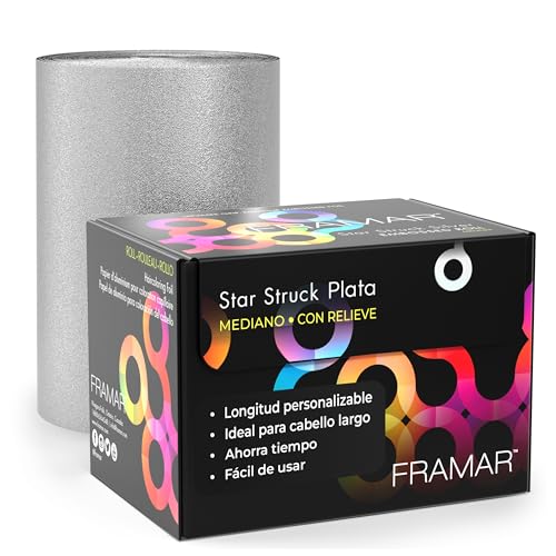 FRAMAR Papel Mechas Peluqueria - Papel Aluminio Peluqueria, Láminas para el Cabello Largo con Textura en Relieve Antideslizante para Estilistas de Cabello – Plateado - 97,5 metros