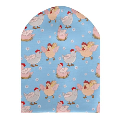 Cute Cartoon Hen and Flowers Kids Beanie Hat for for Girls Boys Children Cap Winter Knitted Chemo Cancer Headwear Accessories Gifts Decoration Black3