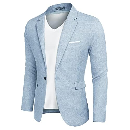 COOFANDY Men's Blazer Casual Sport Coats Slim Fit One Button Suit Jacket Lightweight Sports Jacket Light Blue Medium