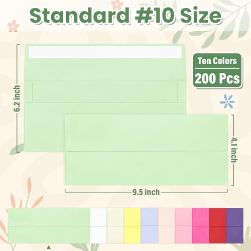 Image of #10 Colorful Envelopes Letter Size Self Seal, Business Envelopes, 200 Pcs