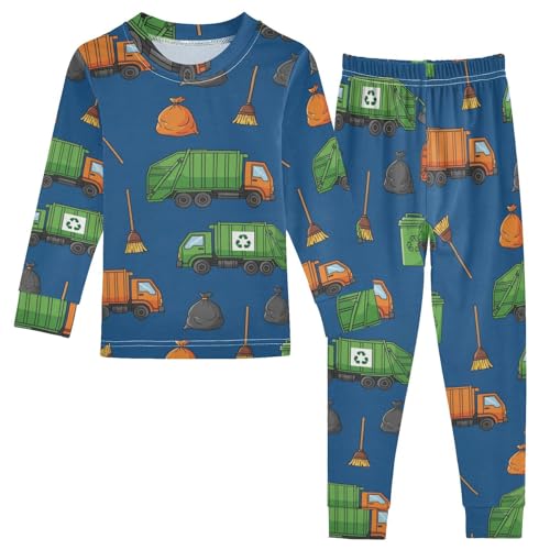 Pajama Sets Long Sleeve Garbage Trucks Brooms Bags Soft Comfy Sleepwear 2 Piece PJS 3-8T