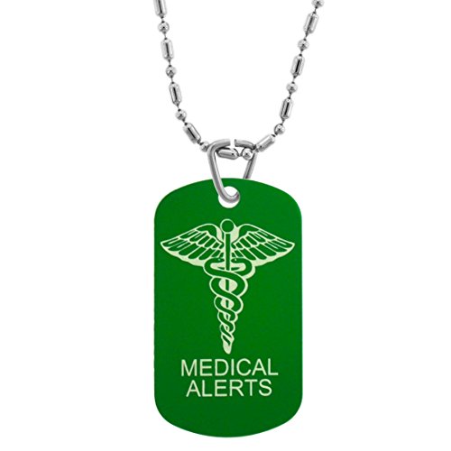Gifts Infinity® Custom Engraved Personalized Medical Alert ID Dog Tag, Pendants, Necklace (Green)