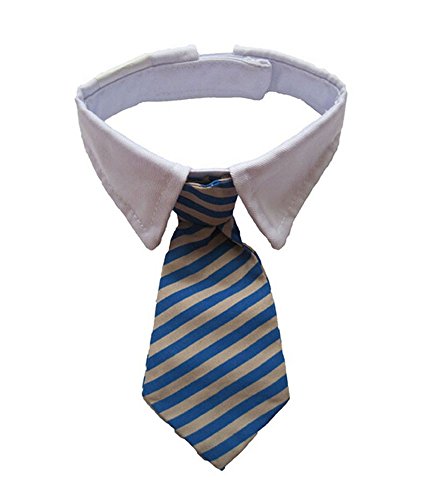 Vedem Dog Striped Neck Tie with Tuxedo Collar Pet Cat Bowtie Cotton Collar 8''-20'' for Small Medium Large Dogs (Blue, M)