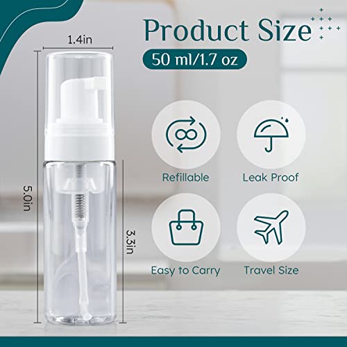 RAYNAG 2 Pack Foam Pump Bottles, Mini Travel Size Foaming Soap Dispenser Clear Plastic Pump Bottle, 50 ml/1.7 oz3