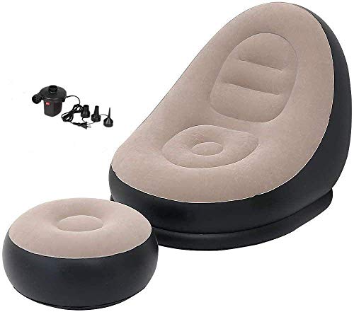 Inflatable Sofa Inflatable Chair with Inflatable Foot Cushion Leisure Sofa Suit Flocked Sofa Portable Inflatable Couch Electric Inflation (Brown)