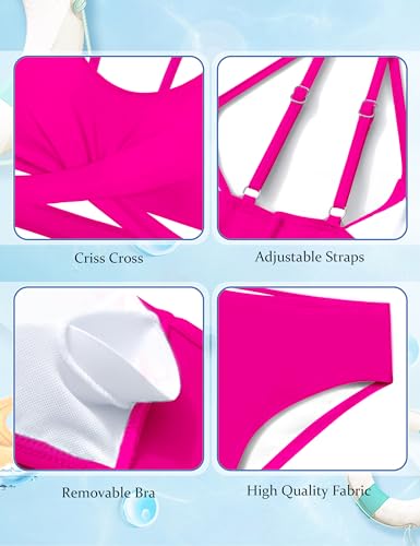 Girls Swimsuit Bathing Suits Criss Cross Bikini Set Two Piece Girls' Swimwear Solid Color Bathing Suit 7-16T