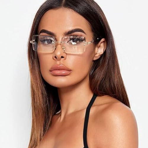 Street Knitted Rimless Luxury Designer Rectangular Retro Gold Wire Metal Frame Clear Lens Eye Glasses Unisex Trendy Square Frameless Hip Hop Glasses For Men And Women4