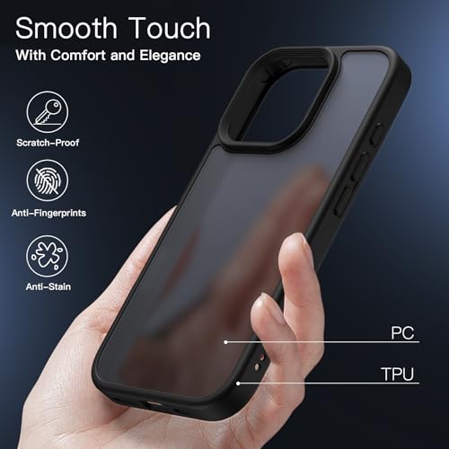 Image of JETech Matte Cover Case for iPhone 16 Pro Max 6.9-Inch, Shockproof Military Grade Drop Protection, Frosted Translucent Back Phone Cover, Anti-Fingerprint (Black)