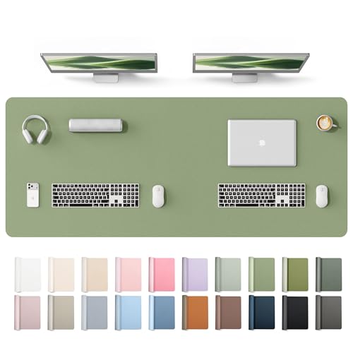 Image of YSAGi Leather Desk Protector, Office Mat, Large Mouse Mat, Non-Slip PU Leather Blotter, Laptop Desk Mat, Waterproof Writing Pad for Office and Home(Bamboo Green, 63 inch x 24 inch)