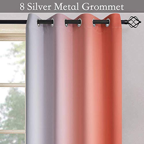 Image of SimpleHome Ombre Coral to Grey White Curtains for Living Room 52Wx84L | Room Darkening Curtains for Bedroom,Gradient Light Blocking Curtain,Thermal Insulated Grommet Window Drapes,2 Panels,84 Inch