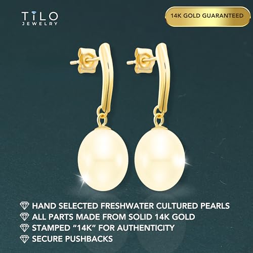 14k Yellow Gold Freshwater Cultured Drop Pearl Earring4