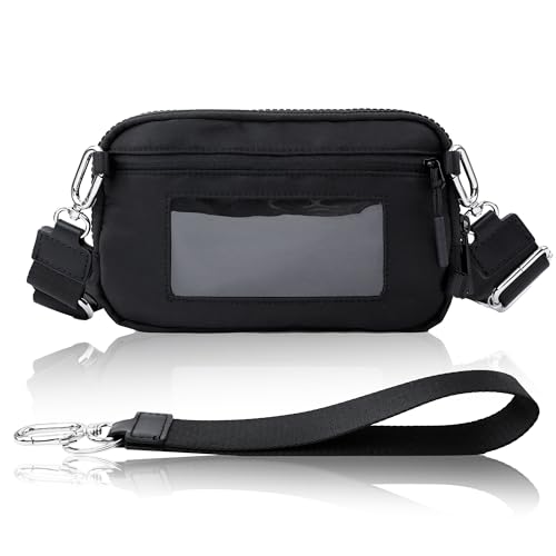 Crossbody Key Bag with ID Window, RFID Blocking Nylon Small cellphone Wallet, Transparent Slot for Easy Access