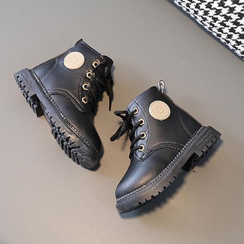 IWIHMIV Girls Ankle Boots Lace Up Leather Booties with Side Zipper Comfortable Outdoor Non Slip Short Boots3