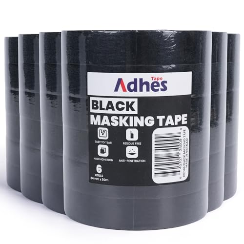 Image of Adhes Black Masking Tape, 36 Rolls x 1'' x 55yds, Multi-Surface Painter's Tape for Clean Lines, Residue-Free Removal, Indoor and Outdoor Use