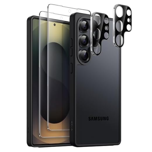 JETech 5 em 1 Capa Fosca para Samsung Galaxy S25 Ultra 5G com 2 Protetores de Tela e Protetor de Lente de Câmera, Traseira Translúcida, Película de Vidro Temperado(Titânio Preto)
