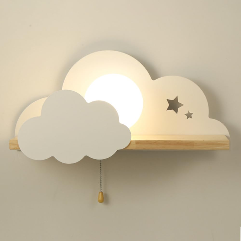 HYJAUSXB Cute Cloud Wall Sconce Light with Pull Cord Switch, Nursery ing for Baby Boys' and Girls' Bedroom, White Globe Glass Lamp E27 Hardwired Sconces