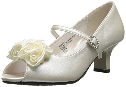 Swea Pea & Lilli Girl's Peep Toe Dress Shoe with Satin Flowers Ivory 4