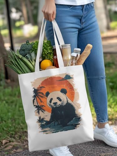 Canvas Tote Bags,Grocery Shopping Cloth Bag Panda Sun Tree Reusable Shoulder Bags Tote Bag for Travel Work Gym4