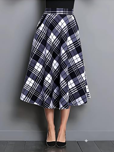 Image of Cotton A-Line Midi Skirt for Girls | Elegant Maroon Blue Black Checks | Everyday Wear