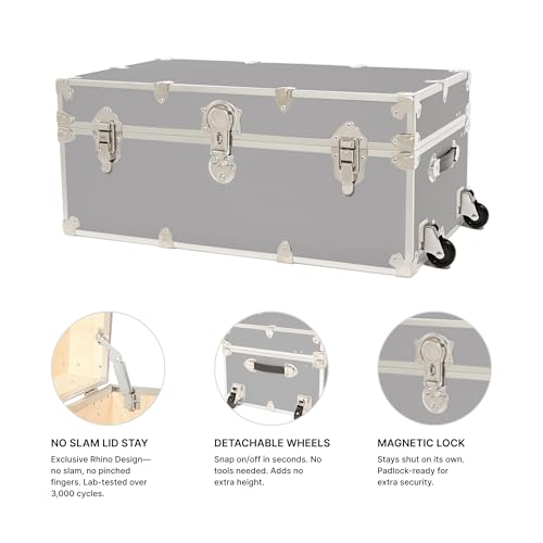 Image of Rhino Trunk & Case Classic XXL Home Storage & College Trunk With Wheels - 36 inchx18 inchx18 inch, Seats 1500+ lbs, Soft-Close Lid. USA Made Secure Dorm Furniture, Organization, Steamer Style Blanket Chest