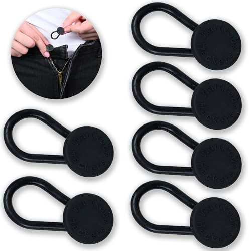 Flexible Button Extenders for Jeans & Pants (6-Pack Black Buttons) Waist Expanders for Men and Women’s Tight Waistband Relief Extender Blends In