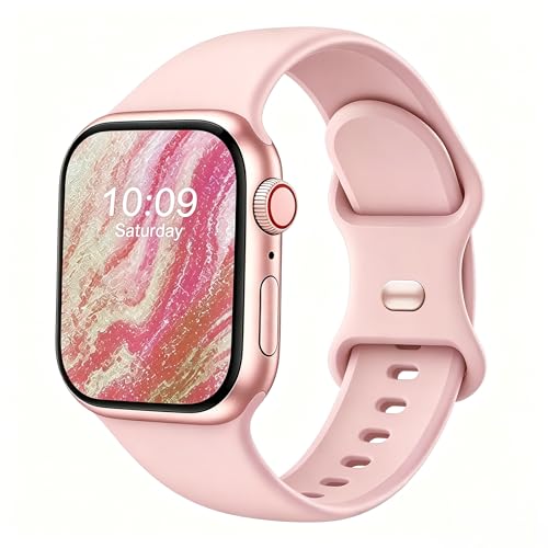 Image of Sport Bands Compatible with Apple Watch Band Women Men 40mm 38mm 41mm 42mm 44mm 45mm 46mm 49mm ,Soft Wristband Waterproof Replacement Strap for iWatch Bands Series 11 10 9 8 7 6 5 4 3 2 1 SE Ultra Pink Sand