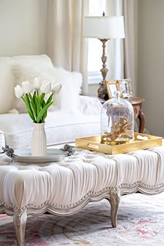 Briful 2 Packs Faux Flowers Artificial Tulips With Ceramic Vase, Poly Foam White Tulips Real Touch Flower Arrangement For Home Kitchen Wedding Centerpiece Decoration #TOP3