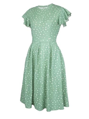 Image of oxiuly Women's Flounce Sleeve Wedding Church Vintage Dresses Casual Floral Party Cocktail Work Dress with Pockets Fei376