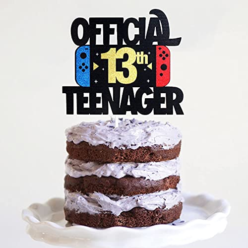 Image of FestikoOfficial Teenager 13th Birthday Cake Topper - Boys Girls 13th Birthday Glitter Cake Supplies - Thirteen Years Old Birthday Party Decoration, Black