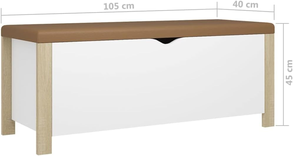 Storage Box White and Sonoma Oak Engineered Wood with Cushion 15.7 x 41.3 x 17.7 in Living Room Storage Chest with Lid Multifunctional Storage Furniture for Home Organization