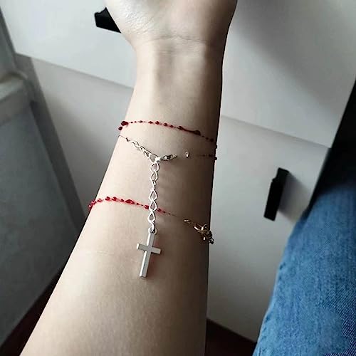Bracelet ouvert ajustable et collier hip hop rouge qui ne glisse pas - 6