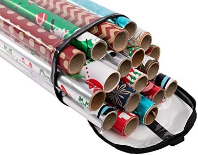 Joiedomi Clear Gift Wrap Organizers Set (Black), 2 Pack Christmas Wrapping Paper Storage Bag Wrapping Paper Holder Made from Water Proof PVC and Fabric Fits Up to 20 Standard Rolls