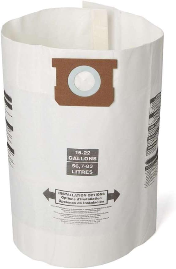 CRAFTSMAN CMXZVBE38769 Fine Dust Wet Dry Vac Dust Collection Bags for Most 15 to 22 Gallon Shop Vacuums, Collects Dry Fine Debris, Reduces Cleanup Time, 2-Pack