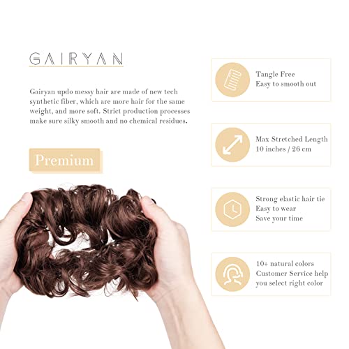 Gairyan Hair Scrunchies Hair Bun Hair Pieces Messy Bun Tousled Updo Curly Donut Hair Chignon Wavy Ponytail Hair Pieces for Women 40g (Dark Auburn) - Image 3