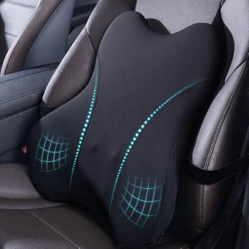 Image of Grin Health Lumbar Support Pillow Ideal for Car Seat, Office Chair, Home, Travel Backrest, Back Support for Car Driving Seat (Large, Black)