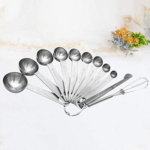 Colheres medidoras de aço inoxidável YARNOW com cabo longo para uso seco ou líquido, 11 peças