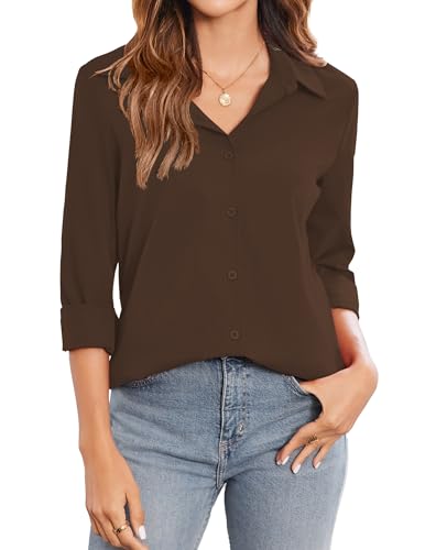 Zeagoo Womens Button Down Shirt Long Sleeve Classic-Fit Dress Shirts Solid Work Office Blouse
