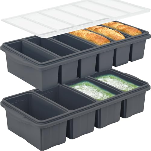 Image of Silicone Freezer Tray With Lid-Soup Freezer Container molds-Large Ice Cube Tray Set Makes 1-Cup & 1 /2-Cup portions cubes Perfect for preparing meals in different portion sizes Oven & Dishwasher -Safe