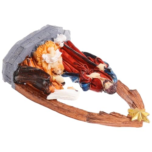 Homoyoyo Adorno de Escritorio de Resina Jesús Nacimiento Luz LED Cálida Estatua Religiosa Artesanal para Decoración Navideña de Mesa Escena de Iglesia Pequeña para Hogar y Fiestas
