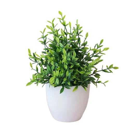 Maceta artificial pequeña para estante verde en maceta de plástico blanco para decoración del hogar, baño, luz de ventana sintética (verde, talla única)