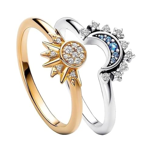 GHPKOTW 2 Bagues Soleil Et Lune, Bagues Femme Ajustables, Bijoux Élégants, Bagues Anti-Stress, Cadeaux Pour Femmes, Bagues Empilables