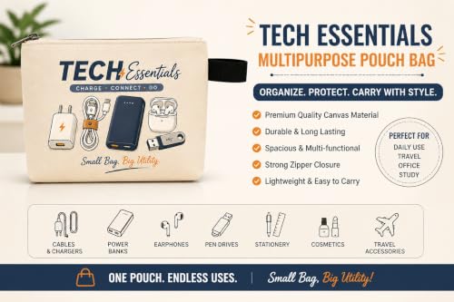 Image of DRUDRAYA Canvas Tech Organizer Pouch | Cable Case for Travel, Pack of 3